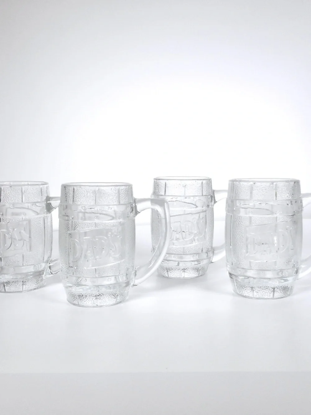4 Set VTG 50s 60s Dad's Root Beer Heavy Glass Barrel Shaped Mug 5.25